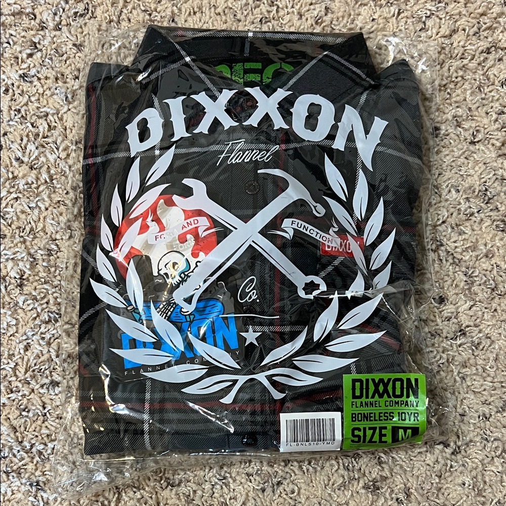 DIXXON Boneless 10 Yr Anniversary - Black and Red Flannel Shirt YOUTH Sz Med
